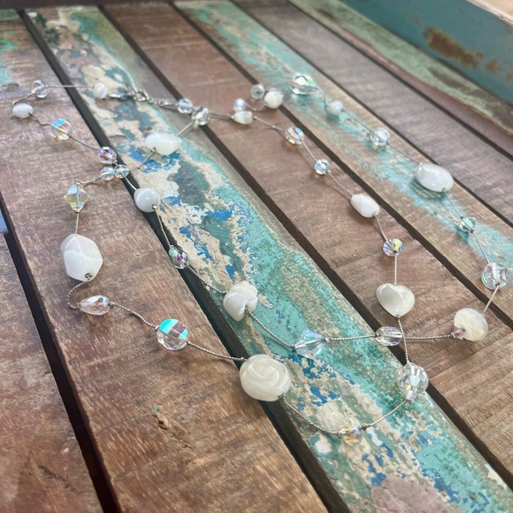 Dabby Reid Glass & Crystal White and Silver Women's Necklace - Picture 2 of 3